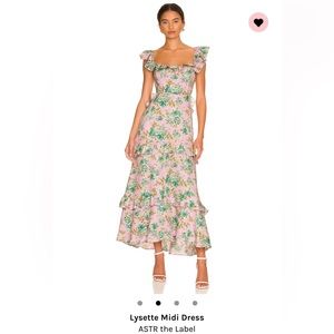 ASTR the Label Lysette Midi Dress Orchid Green Floral XS Wedding Cocktail